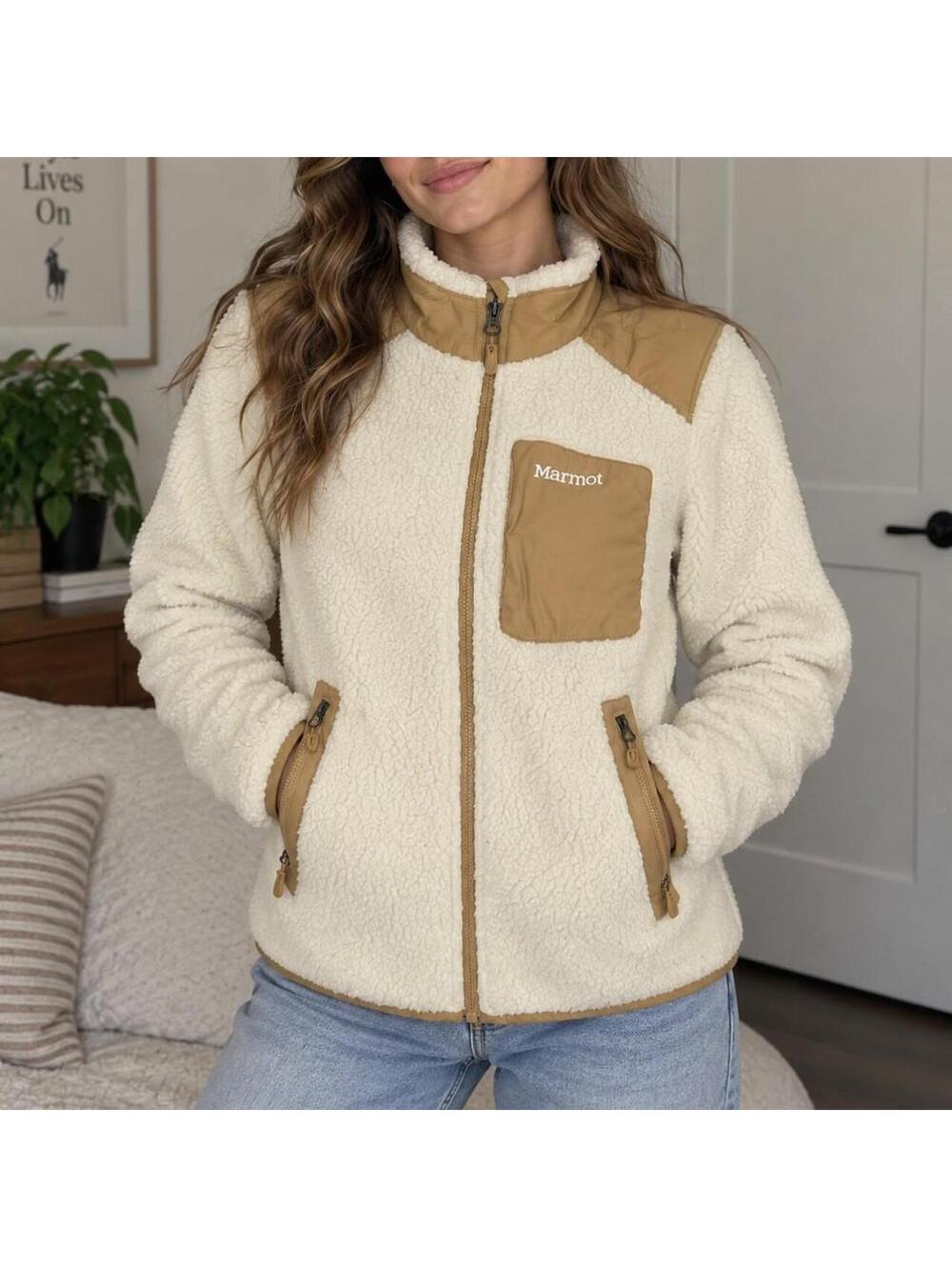 Marmot Cream Sherpa Fleece Jacket Women’s Size Small